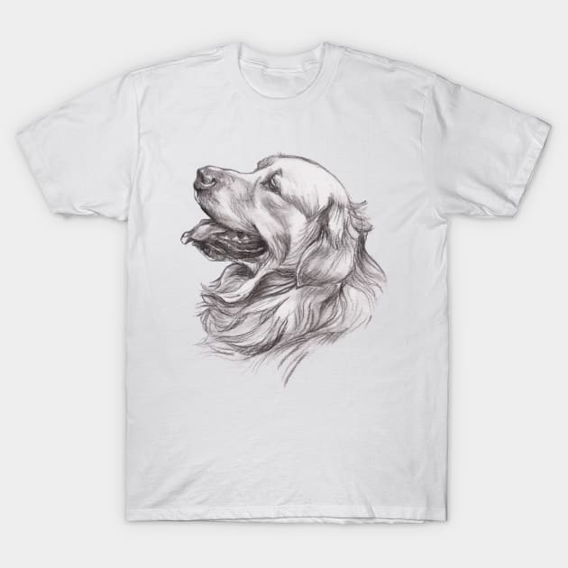 Golden Retriever Dog Portrait Drawing T-Shirt by lalanny